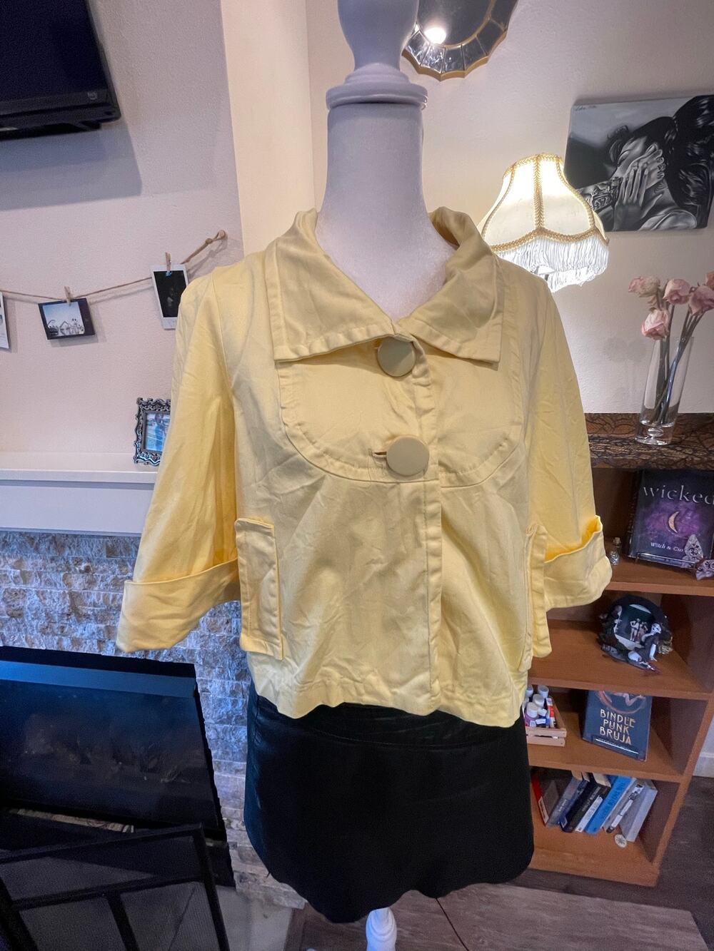light yellow vintage charlotte russe button short sleeve peacoat